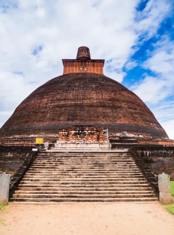 ancient temple and staircase in a verdant landscap lanka