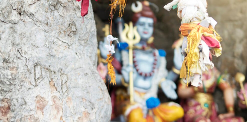 ribbons tied to branches, koneswaram kovil temple, trincomalee, sri lanka